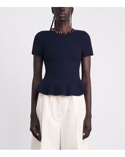 Sandro Blue Wool-Blend Embellished Sweater