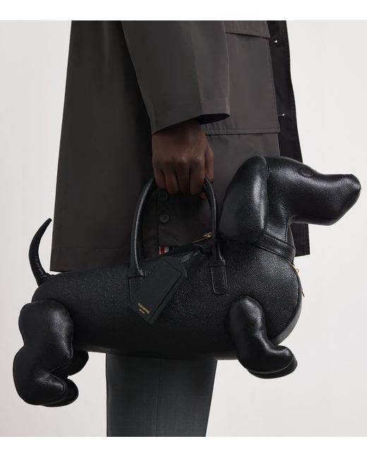 Thom Browne Black Leather Hector Top-Handle Bag