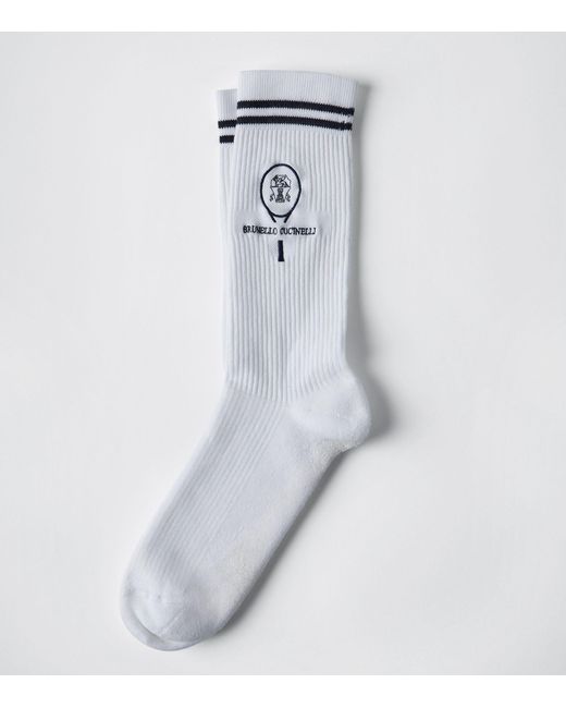 Brunello Cucinelli White Cotton-blend Rib-knit Socks for men