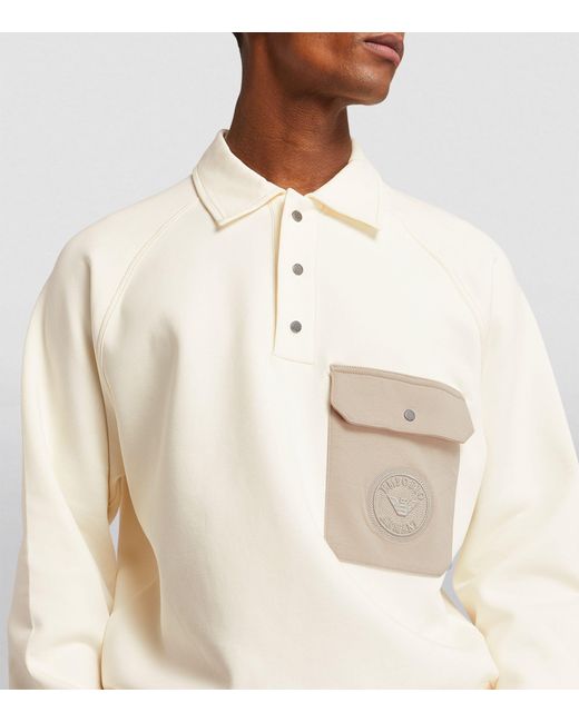 Emporio Armani White Cotton-blend Pocket Polo Sweatshirt for men