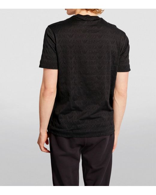 Emporio Armani Black Cotton Logo Jacquard T-Shirt for men