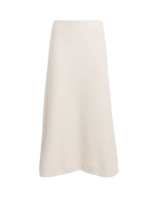 ME+EM White Bouclè A-Line Midi Skirt