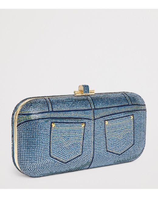 Judith Leiber Blue Embellished Jeans Long Slide Clutch Bag
