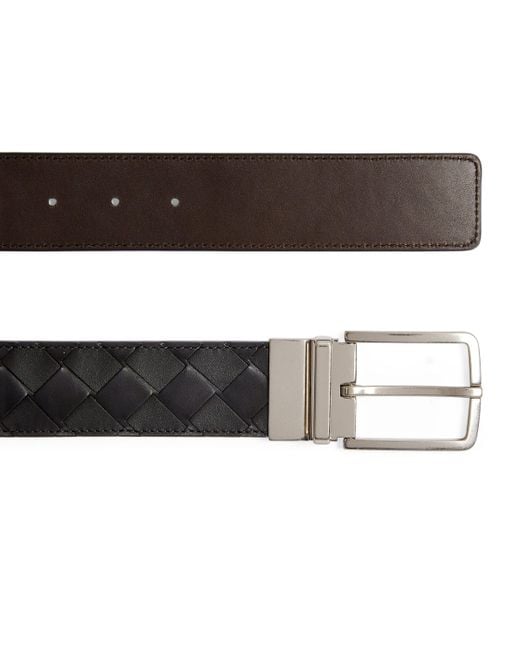 Bottega Veneta Black Leather Intrecciato Belt for men