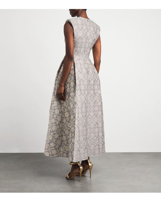 Huishan Zhang Gray Metallic Jacquard Kyle Midi Dress