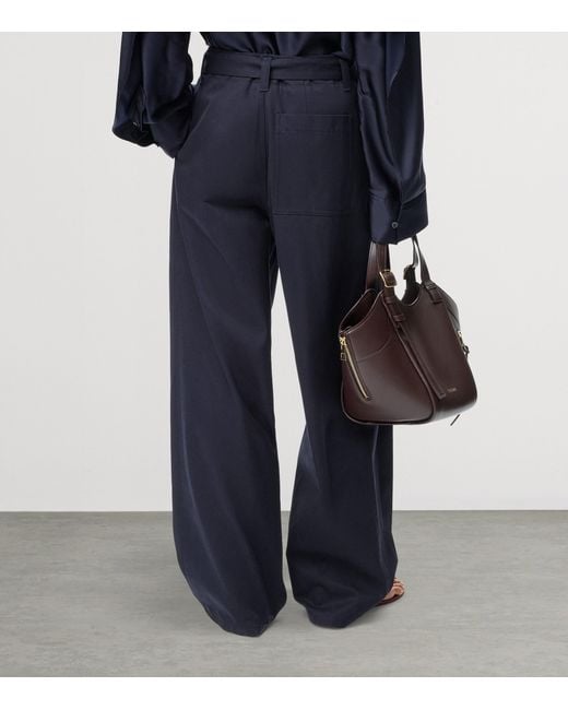 Loewe Blue Cotton-Silk Gabardine Belted Trousers
