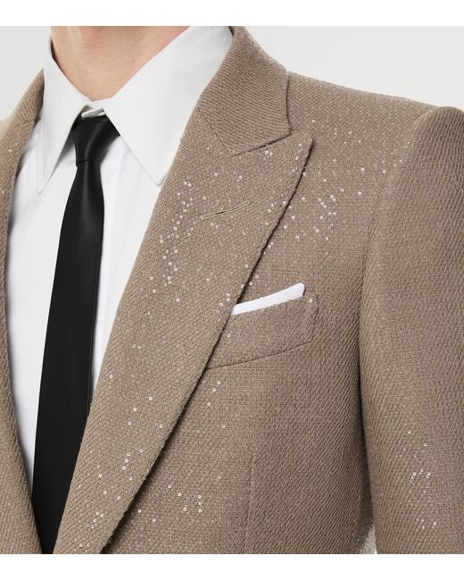 Tom Ford Brown Virgin Wool-Blend Sequinned Blazer for men