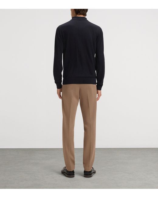 Boss Blue Wool-Silk-Cashmere Polo Sweater for men