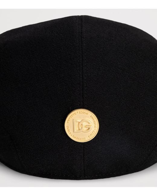 Dolce & Gabbana Black Wool Dg Flat Cap