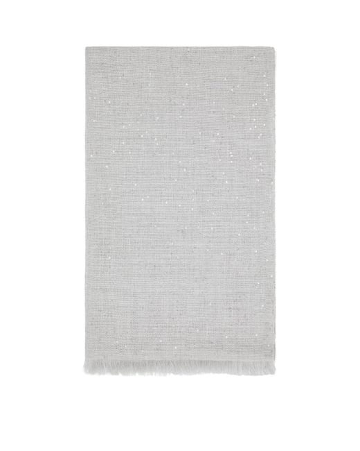 Brunello Cucinelli Gray Cashmere-Silk Diamond Yarn Sequin Scarf