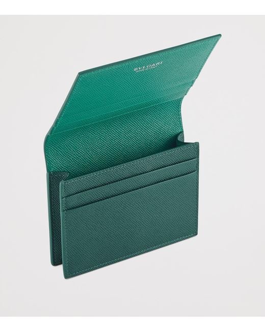 BVLGARI Green Leather Business Card Holder for men