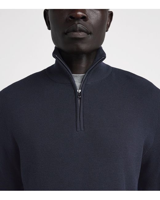 Sease Blue Virgin Wool Quarter-Zip Sweater for men