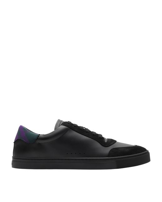 Burberry Black Leather Check Sneakers for men