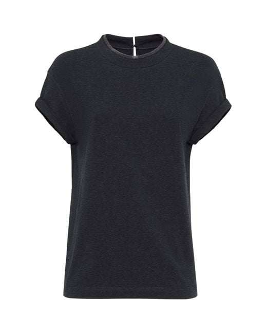 Brunello Cucinelli Black Stretch-Cotton Monili-Detail T-Shirt