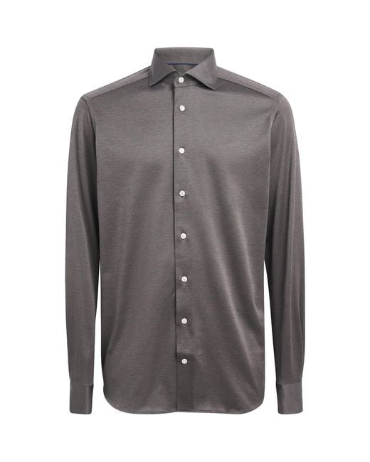 Eton of Sweden Gray Cotton Filo Di Scozia Contemporary Fit Shirt for men