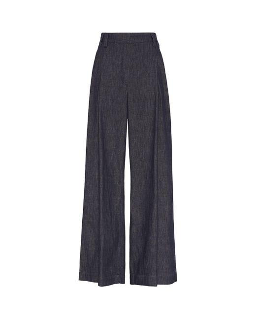 Brunello Cucinelli Blue Denim-Effect Wide-Leg Trousers