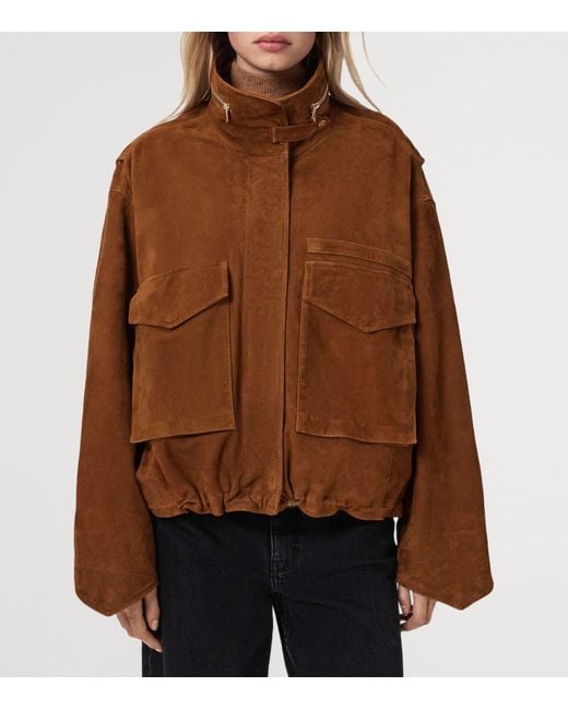 AllSaints Brown Suede Clay Bomber Jacket