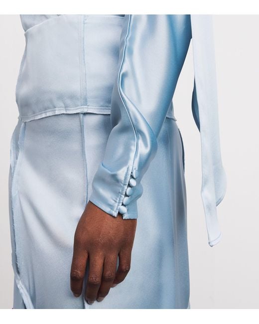 Ganni Blue Satin Scarf Blouse