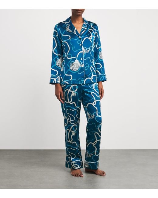 Olivia Von Halle Blue Silk Floral Lila Periwinkle Pyjama Set