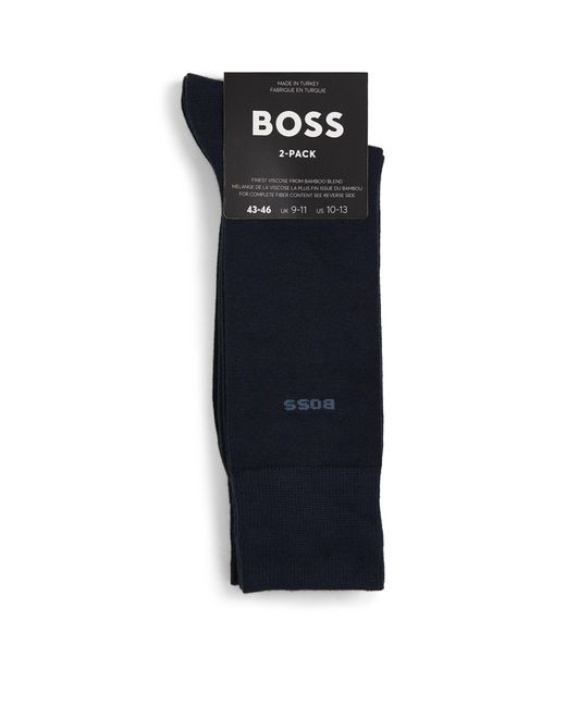 Boss Blue Bamboo-blend Logo Socks (pack Of 2) for men