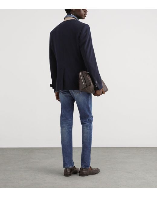 Dolce & Gabbana Blue Slim-Fit Leather Patch Jeans for men