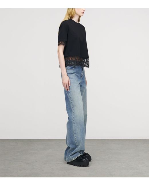 McQueen Black Cotton Lace-Trim T-Shirt