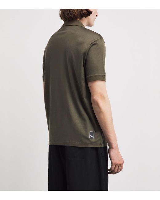Emporio Armani Green Concealed-Placket Logo Polo Shirt for men