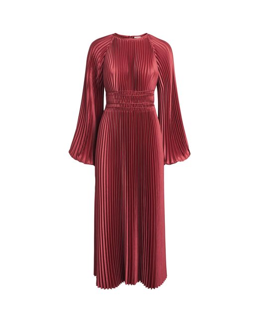 Joseph Red Ortiz Pleated Midi Dress