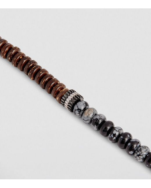 Tateossian Metallic Rhodium-plated And Obsidian Beaded Bracelet for men