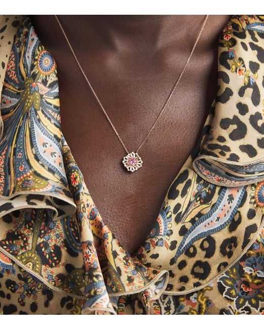 Suzanne Kalan Metallic Diamond And Sapphire Princess Flower Necklace