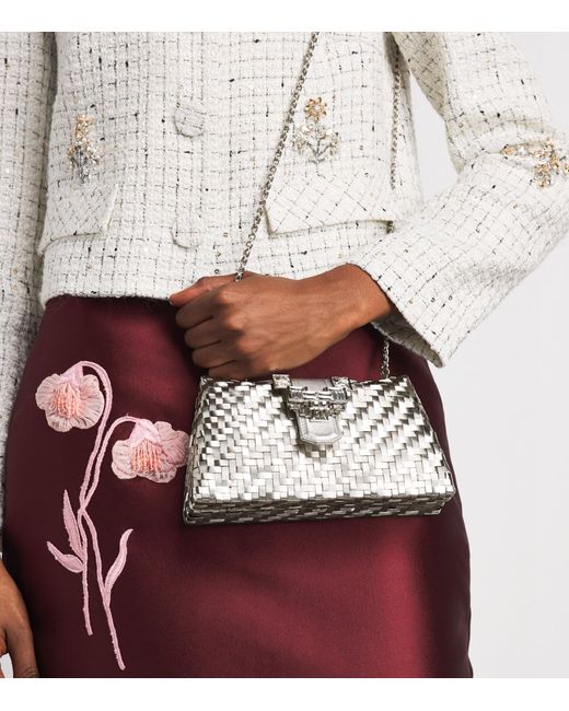Rodo Gray Woven Embellished Clutch Bag