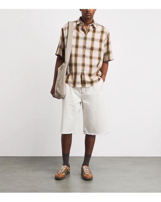 AMI White Contrast-Stitch Oversized Denim Shorts for men