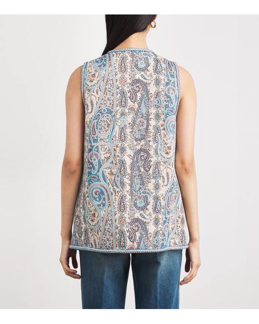 Etro Blue Paisley Single-Breasted Waistcoat