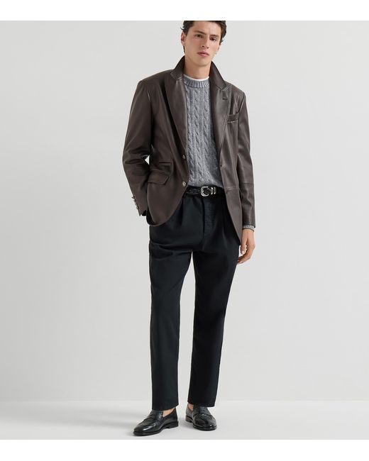 Brunello Cucinelli Gray Cashmere Cable-Knit Sweater for men