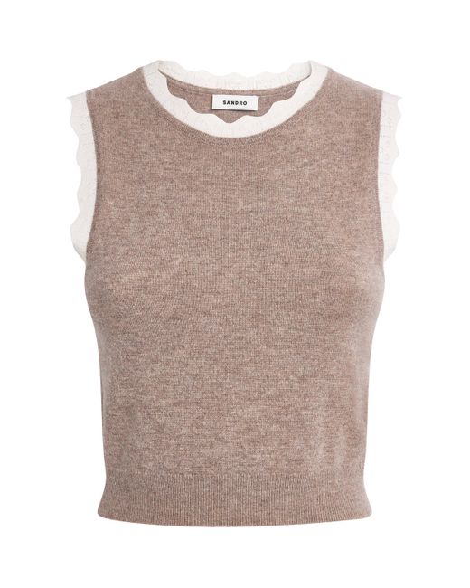 Sandro Brown Wool-Cashmere Cropped Tank Top