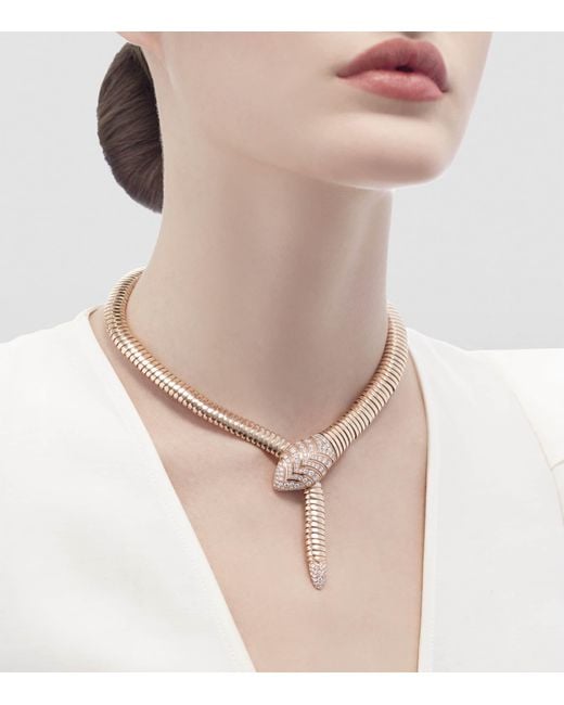 BVLGARI White And Diamond Serpenti Tubogas Necklace