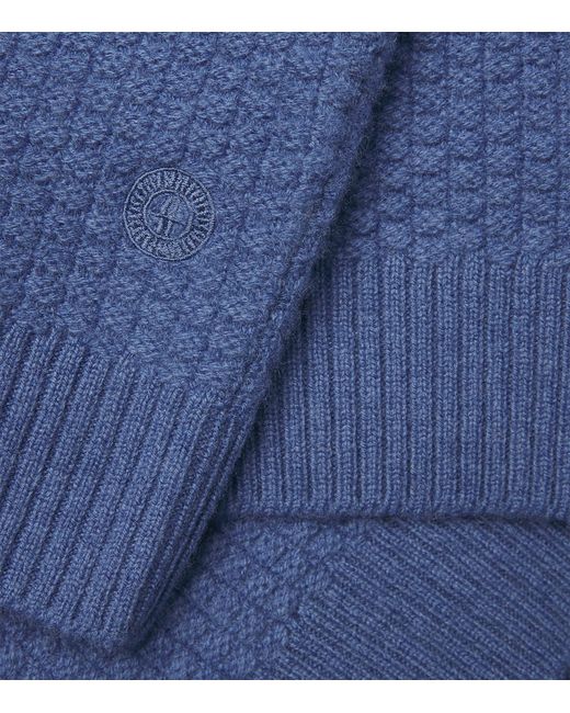 Harrods Blue Cashmere Textured Sweater for men