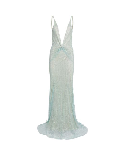 Celia Kritharioti Green Embellished Mermaid Net Gown