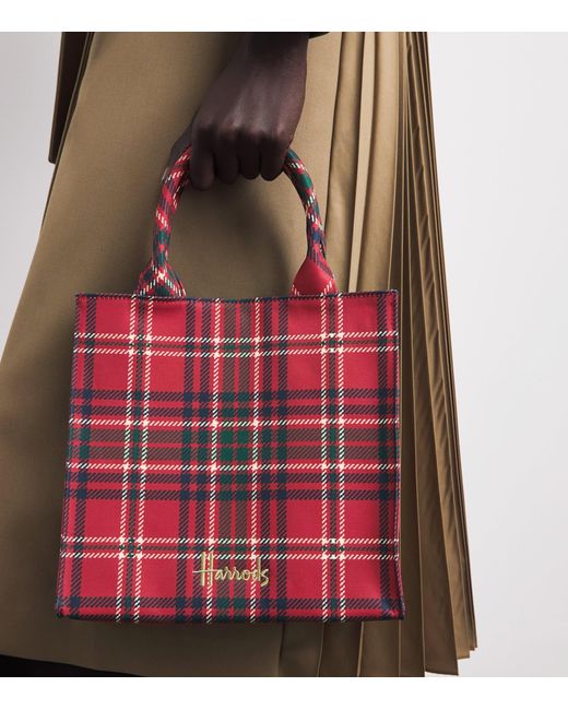Harrods Red Small Tartan Tote Bag