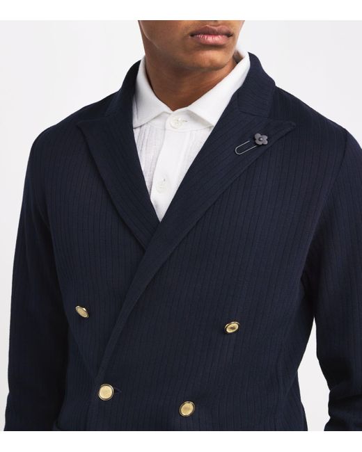 Lardini Blue Cotton Double-Breasted Blazer for men