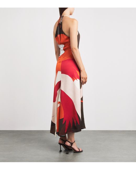 Victoria Beckham Red Halterneck Printed Midi Dress
