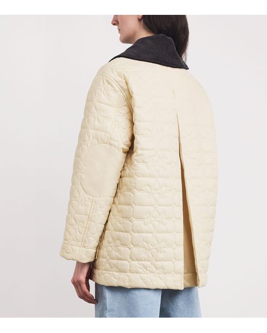 Ganni Natural Corduroy-Collar Shiny Quilted Jacket
