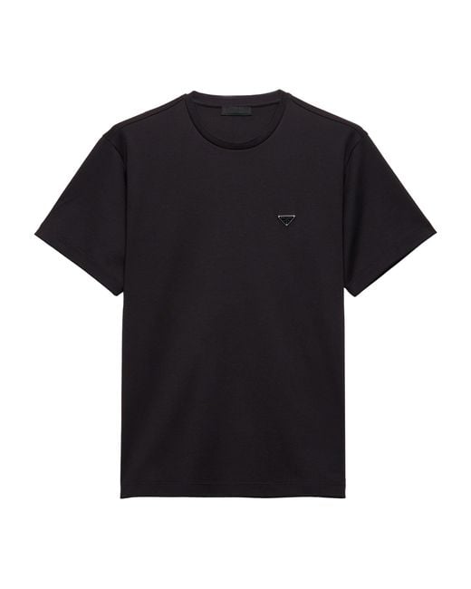Prada Black Triangle-Logo Crewneck T-Shirt for men