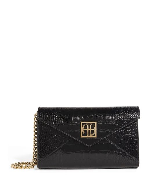 Anine Bing Black Small Croc-Embossed Elly Clutch