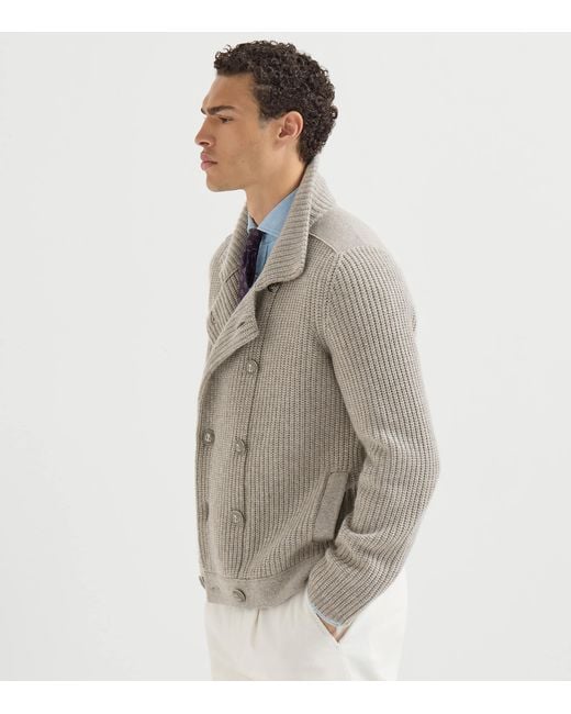 Brunello Cucinelli Gray Cashmere Double-Breasted Cardigan for men