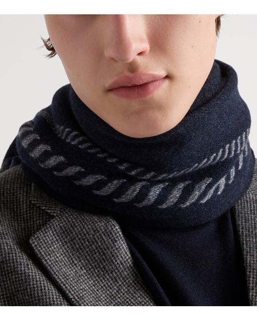 Prada Blue Wool-Cashmere Jacquard Scarf for men