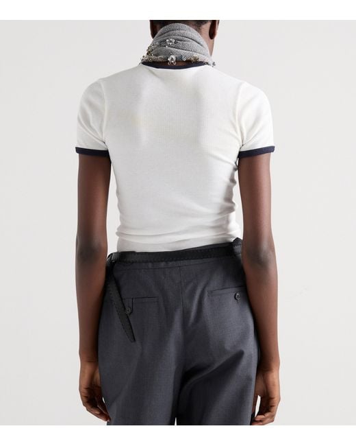 Prada White Contrast-Trim Ribbed T-Shirt
