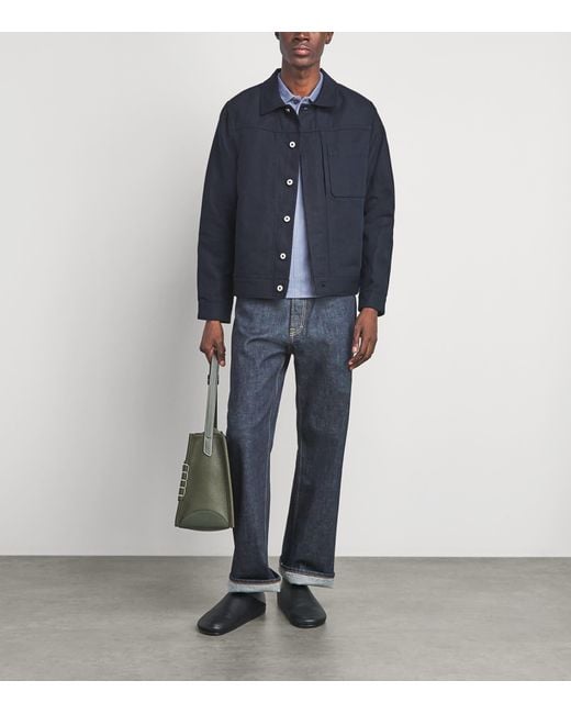 Vince Blue Cotton-Linen Trucker Overshirt for men
