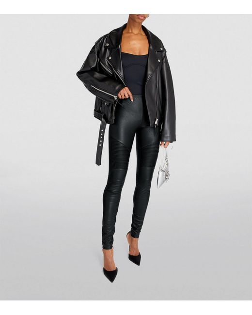 GOOD AMERICAN Black Faux Leather Moto Skinny Jeans