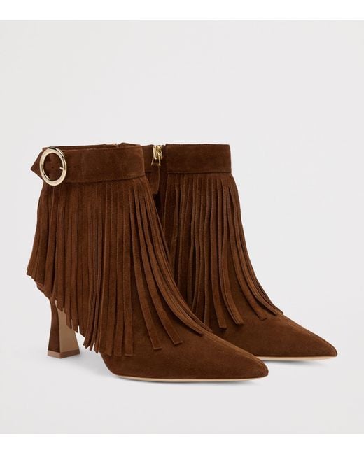 Malone Souliers Brown Suede Fringed Donni Heeled Ankle Boots 70